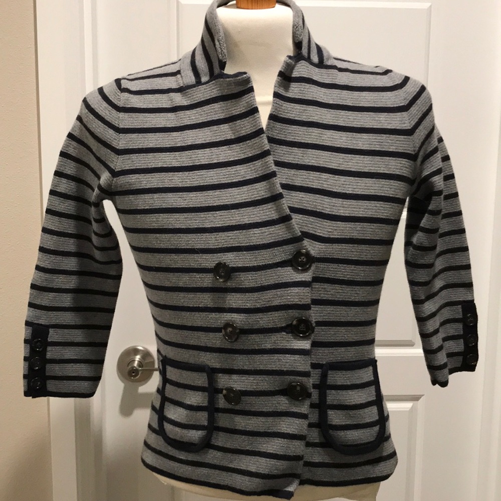 Loft striped gray and navy sweater